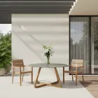 Stół z ceramicznym blatem i podstawą z drewna tekowego Made in Italy - Kask Viadurini