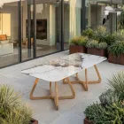 Stół z ceramicznym blatem i solidną podstawą z drewna tekowego Made in Italy - bluzka Viadurini