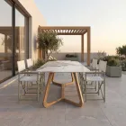 Stół z ceramicznym blatem i solidną podstawą z drewna tekowego Made in Italy - bluzka Viadurini