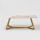 Stół z ceramicznym blatem i solidną podstawą z drewna tekowego Made in Italy - bluzka Viadurini