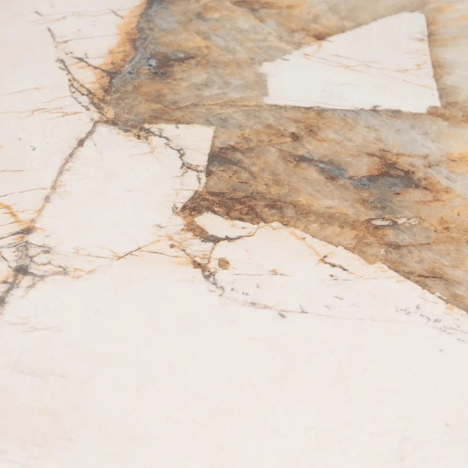 Stół z ceramicznym blatem i solidną podstawą z drewna tekowego Made in Italy - bluzka Viadurini