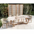 Stół z ceramicznym blatem i solidną podstawą z drewna tekowego Made in Italy - bluzka Viadurini