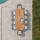 Stół z blatem z szczotkowanego drewna tekowego i zaokrąglonymi narożnikami - Destination Viadurini