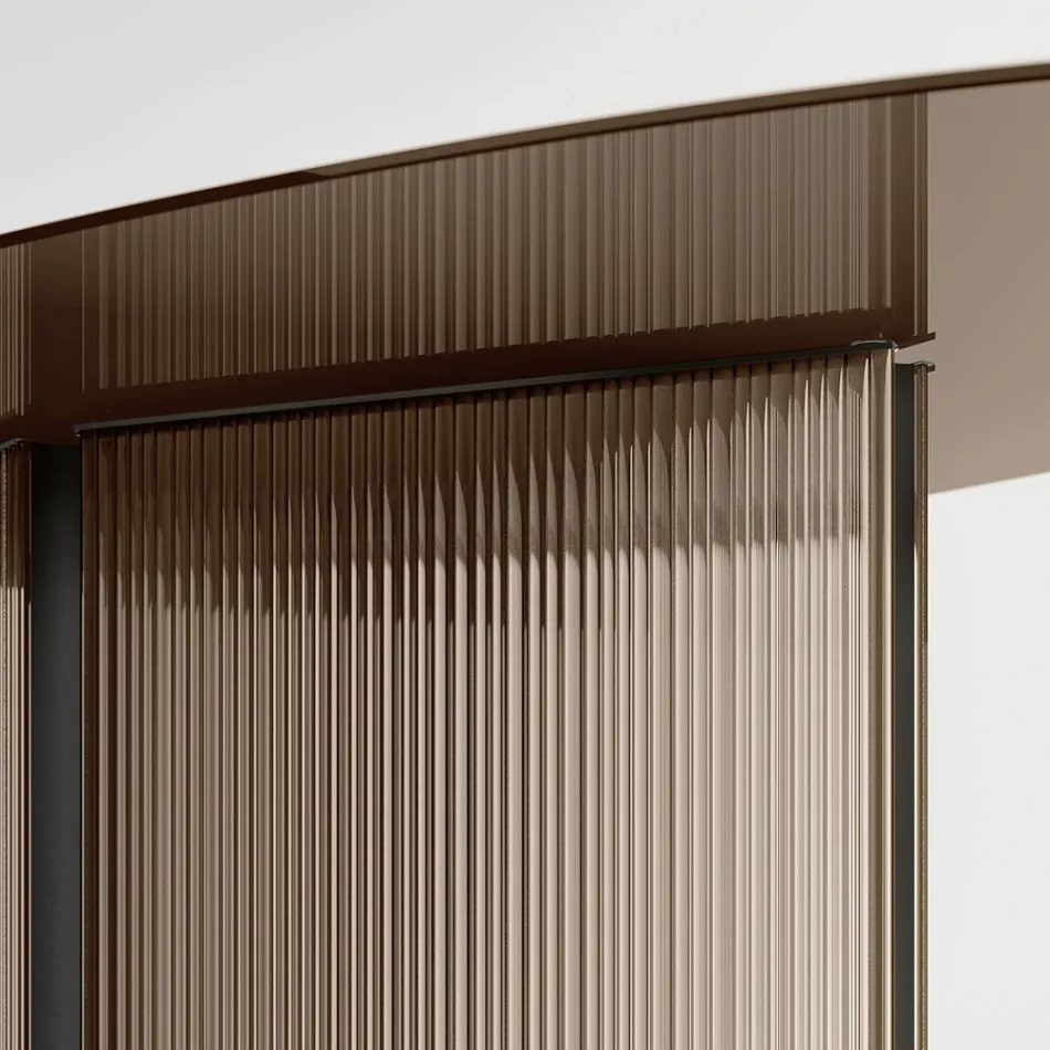 Stół z owalnym szklanym blatem i podstawą ze szkła topionego i metalu - Foglietto Viadurini