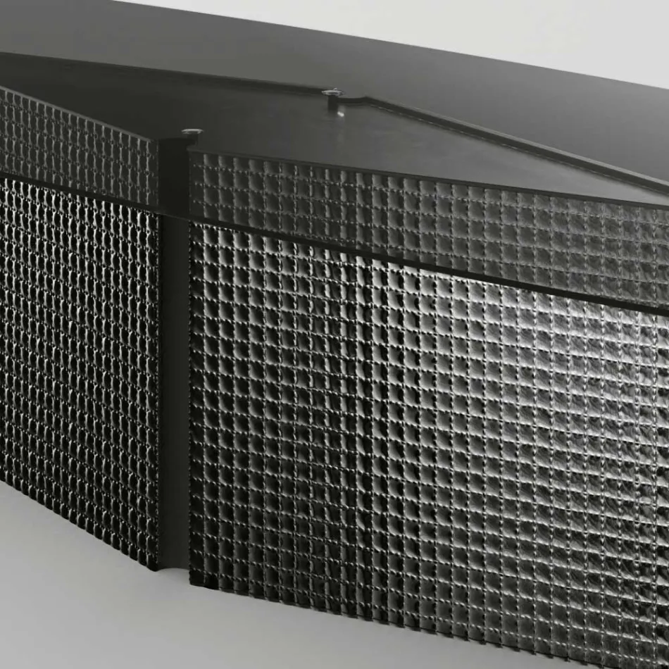 Stół z kształtowanym szklanym blatem i podstawą ze szkła topionego i metalu - Foglietto Viadurini