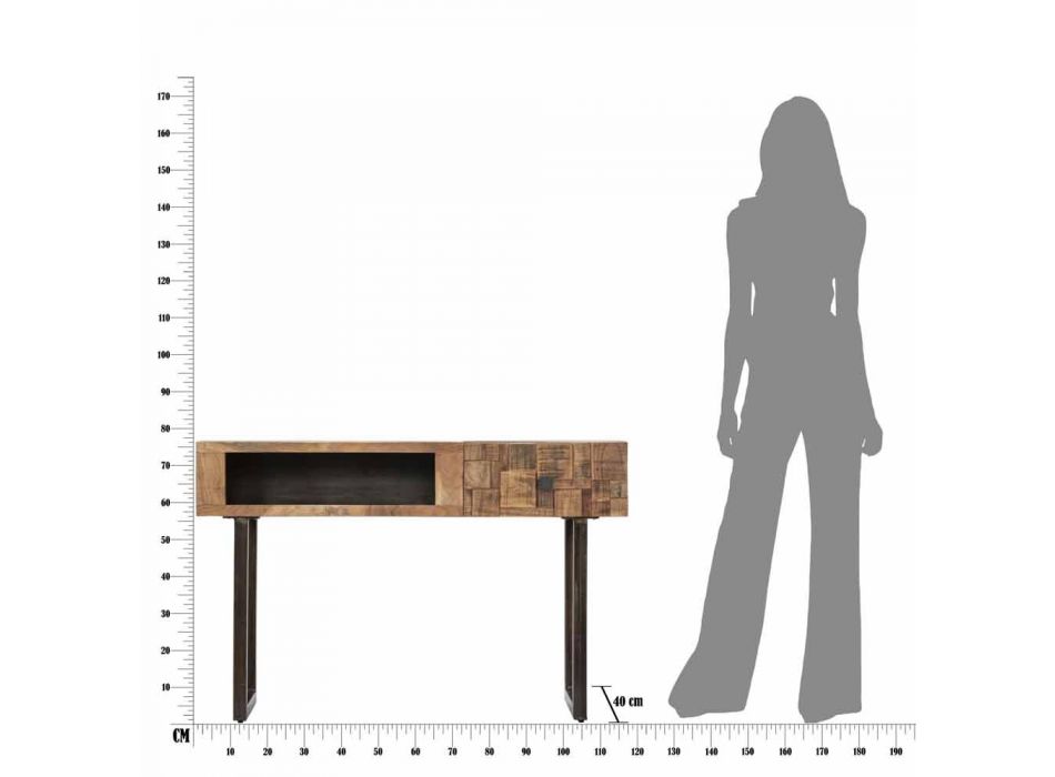 Konsola z żelaza i drewna akacjowego z designerską szufladą - Dena Viadurini