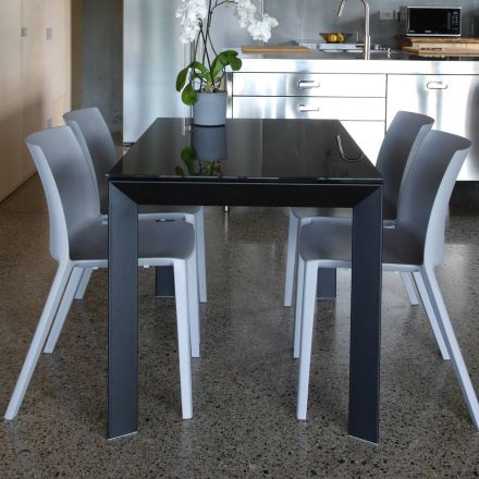 Rozkładany stół kuchenny do 170 cm z metalu i szkła hartowanego - Berto Viadurini