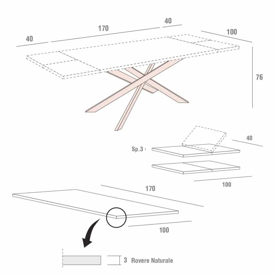 Rozkładany stół kuchenny do 280 cm z drewna Made in Italy - Carlino Viadurini