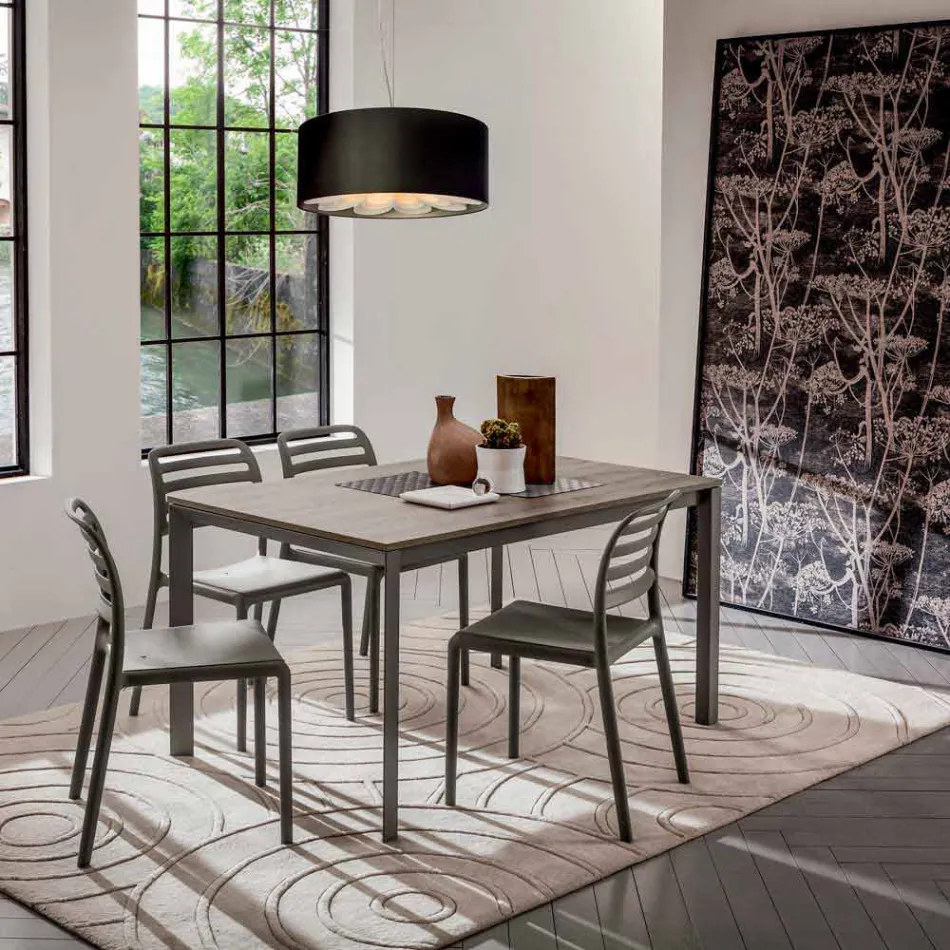 Stół kuchenny z blatem z melaminy i metalową podstawą Made in Italy - Spilla Viadurini