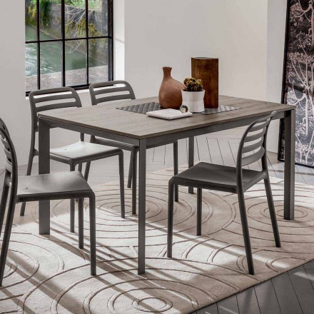 Stół kuchenny z blatem z melaminy i metalową podstawą Made in Italy - Spilla Viadurini