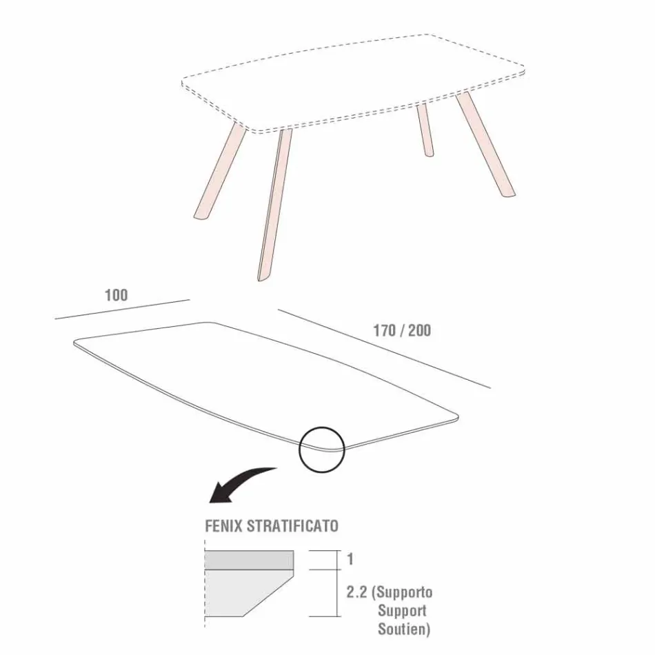 Stół kuchenny z laminowanego Fenix i czarnego aluminium Made in Italy - Lingotto Viadurini