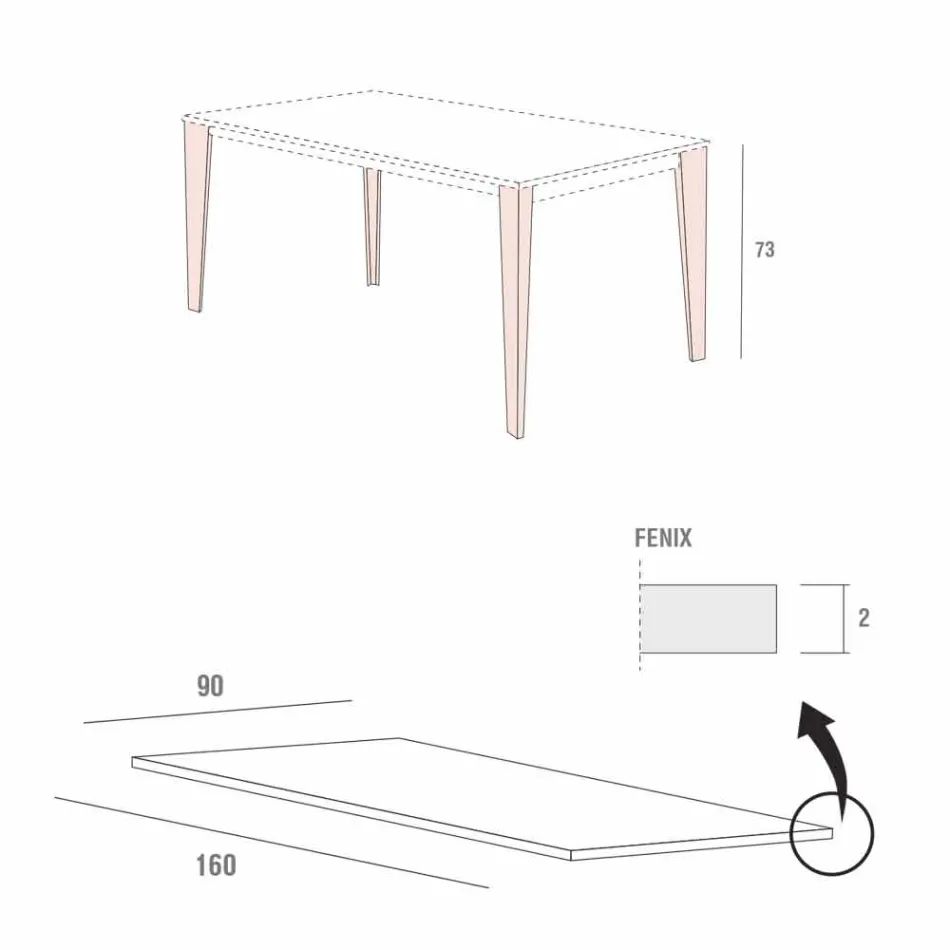 Stół kuchenny z malowanego metalu z blatem z Fenix Made in Italy - Efisto Viadurini