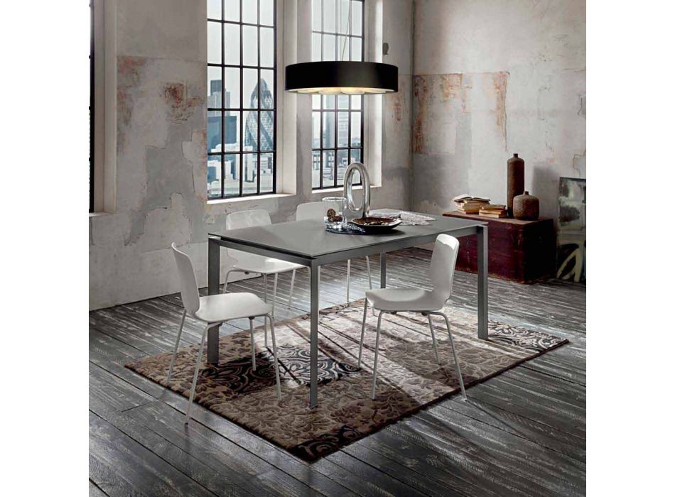 Stół kuchenny z matowego szkła z metalową konstrukcją Made in Italy - Broszka Viadurini