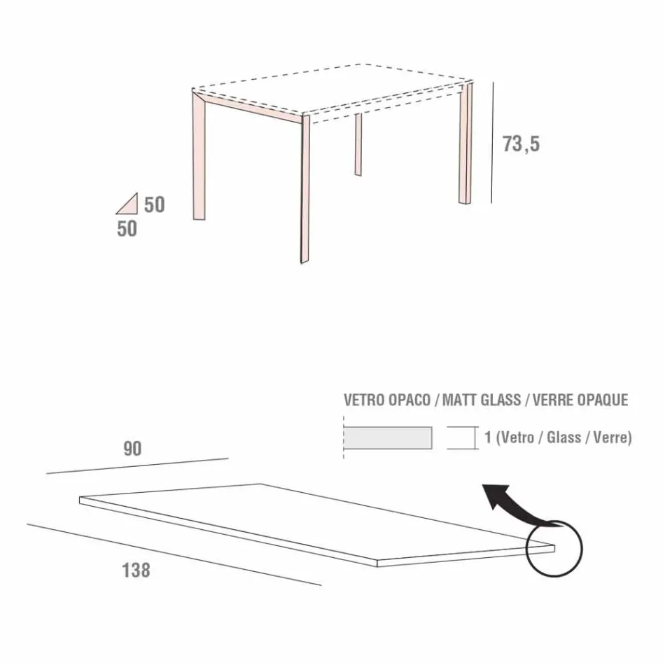Stół kuchenny z matowego szkła z metalową konstrukcją Made in Italy - Broszka Viadurini