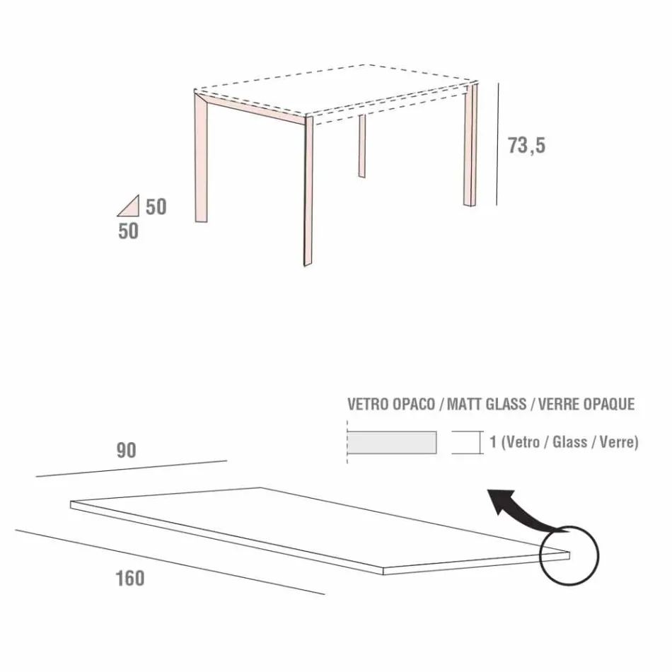 Stół kuchenny z matowego szkła z metalową konstrukcją Made in Italy - Broszka Viadurini