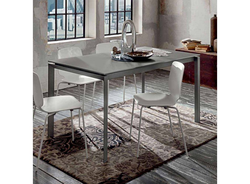 Stół kuchenny z matowego szkła z metalową konstrukcją Made in Italy - Broszka Viadurini