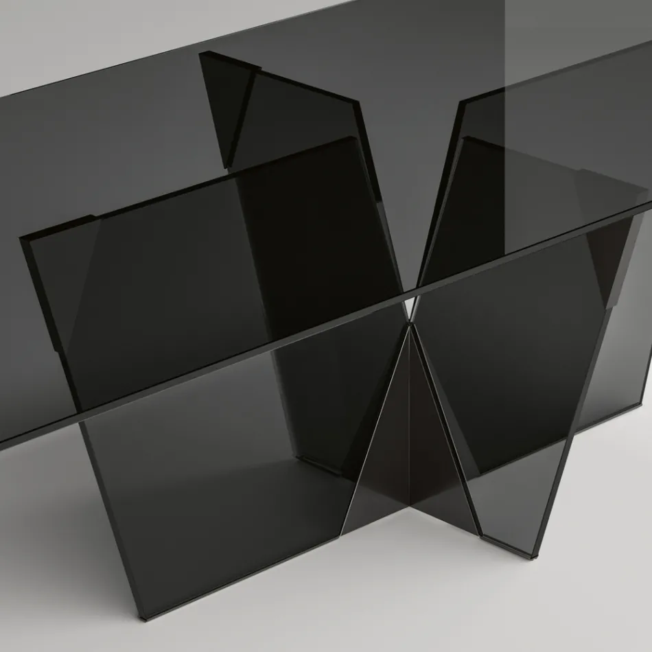 Prostokątny stół kuchenny ze szklanym blatem i podstawą Made in Italy - Tiseo Viadurini