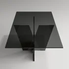 Prostokątny stół kuchenny ze szklanym blatem i podstawą Made in Italy - Tiseo Viadurini