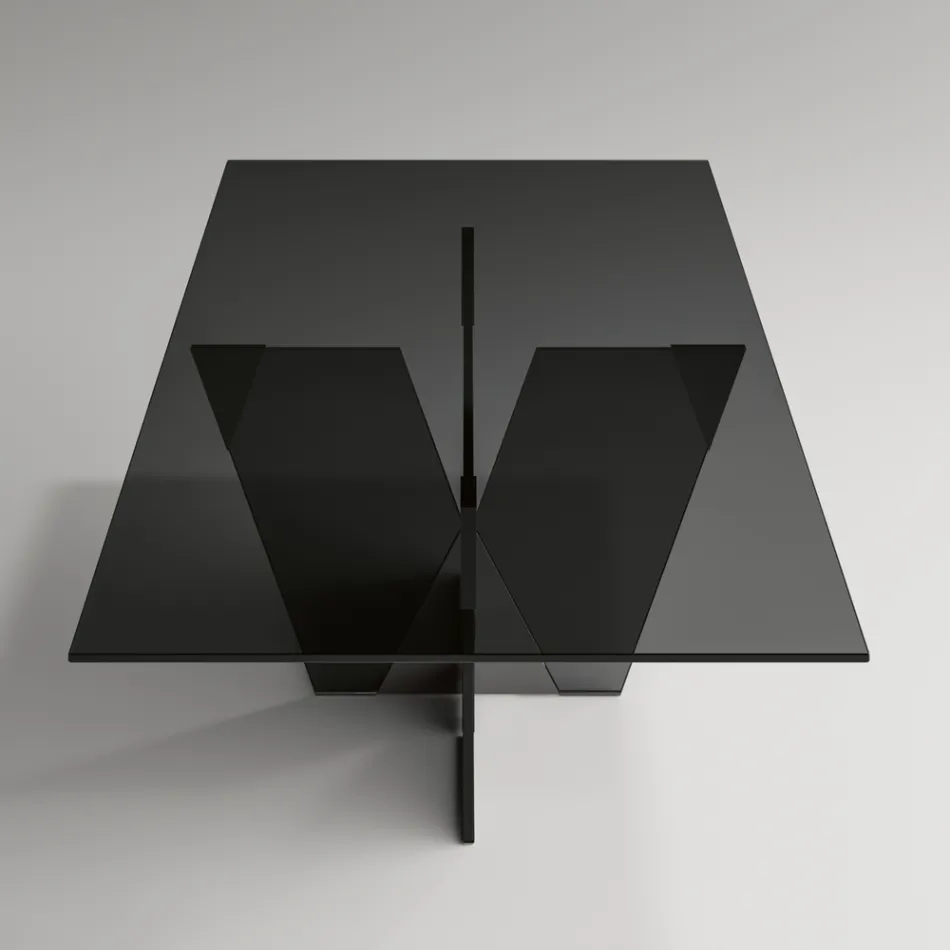 Prostokątny stół kuchenny ze szklanym blatem i podstawą Made in Italy - Tiseo Viadurini