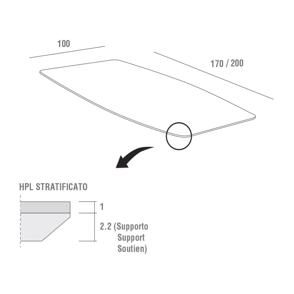 Stół kuchenny HPL z antracytową podstawą metalową Made in Italy - Aresto Viadurini