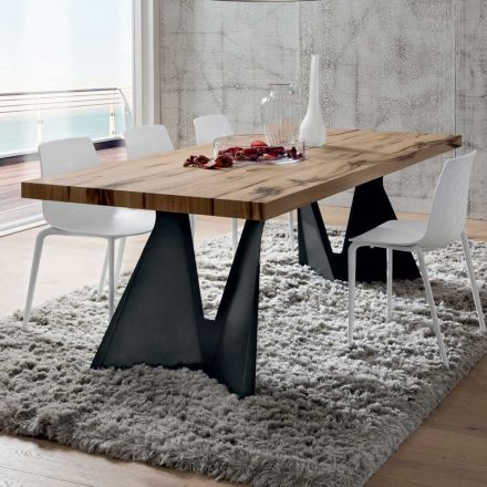 Stół kuchenny z drewna i metalu Made in Italy, wysoka jakość - Dotto Viadurini