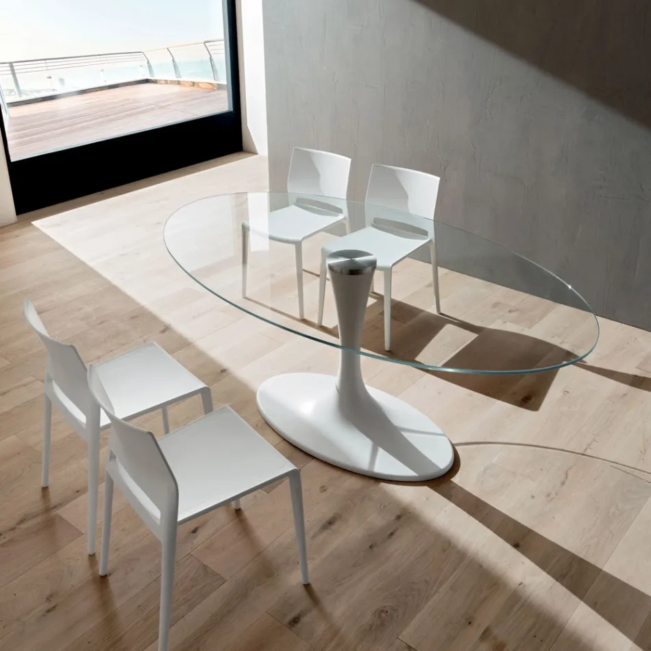 Luksusowy stół kuchenny ze szkła hartowanego i marmuru Made in Italy - Brontolo Viadurini