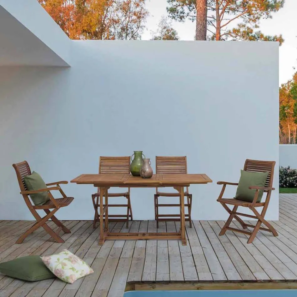 Rozkładany stół zewnętrzny do 160 cm z drewna akacjowego - chmura Viadurini