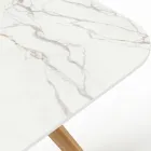 Stół ogrodowy z drewnianą podstawą i ceramicznym blatem Calacatta Oro - Infinity Viadurini