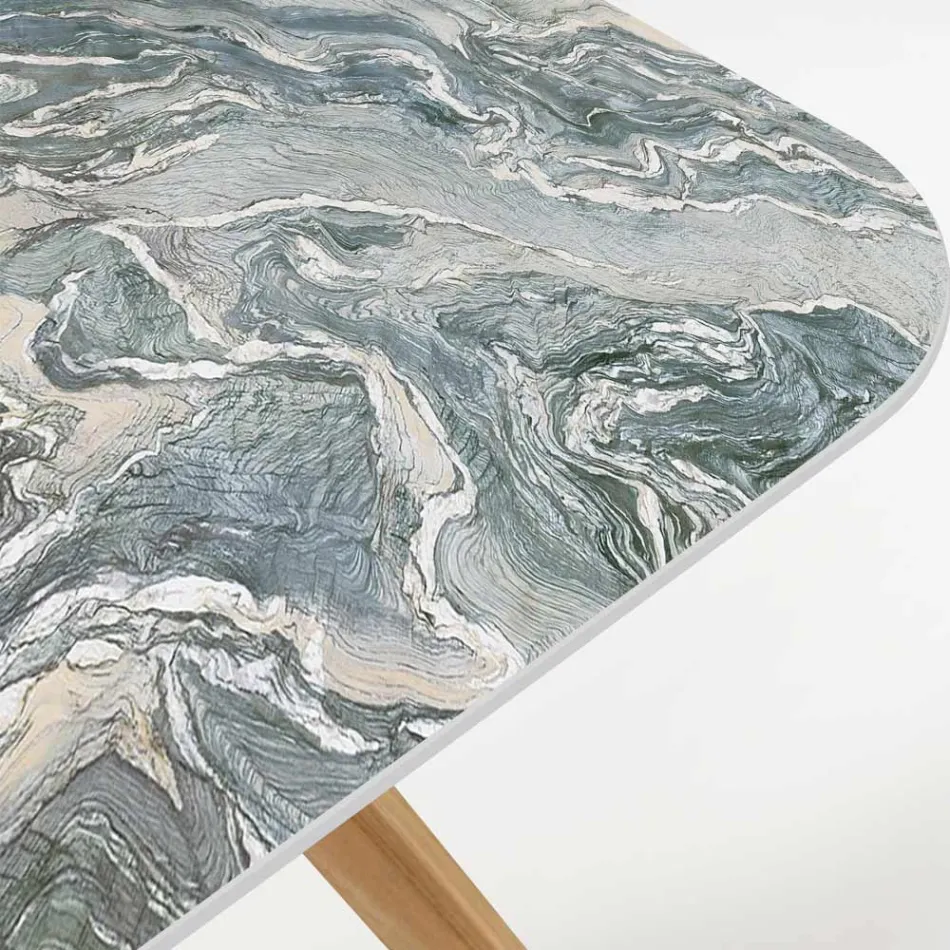 Stół ogrodowy z drewnianą podstawą i kultowym ceramicznym blatem Ciprus - Infinity Viadurini