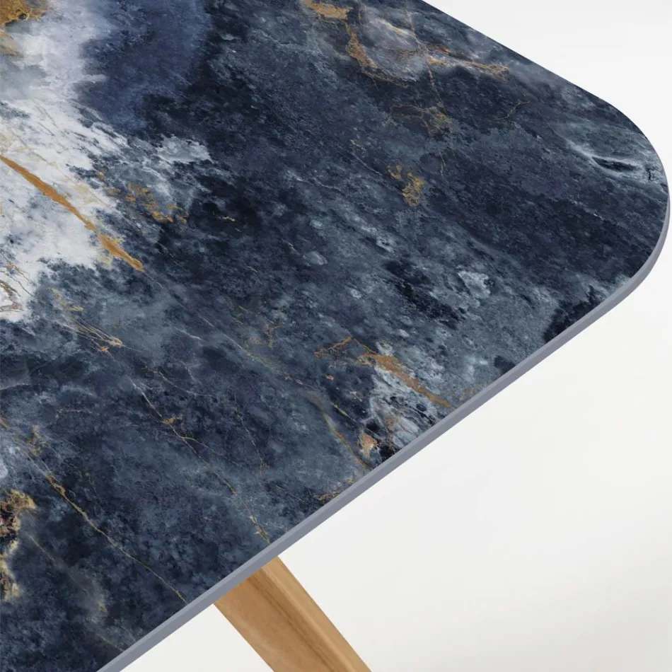 Stół ogrodowy z drewnianą podstawą i ceramicznym blatem w kolorze oceanicznego błękitu – Infinity Viadurini