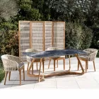 Stół ogrodowy z drewnianą podstawą i ceramicznym blatem w kolorze oceanicznego błękitu – Infinity Viadurini