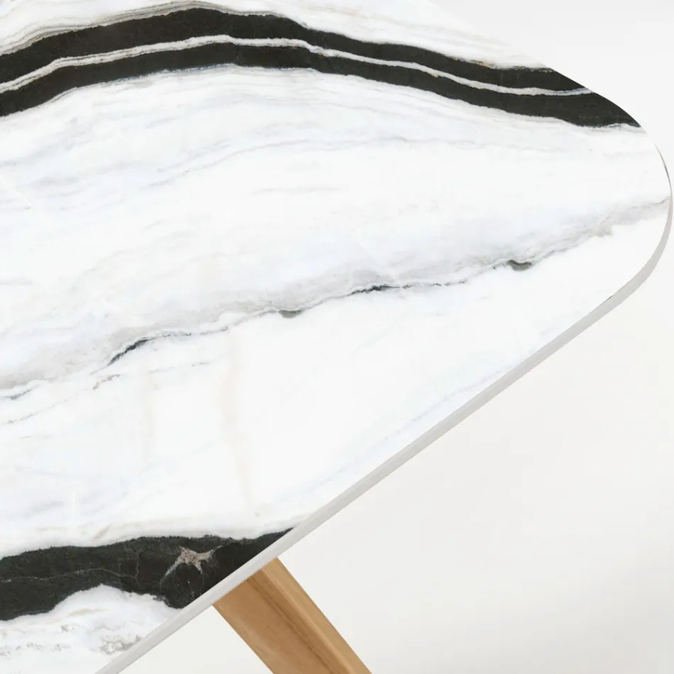 Stół ogrodowy z drewnianą podstawą i ceramicznym blatem Panda White - Infinity Viadurini