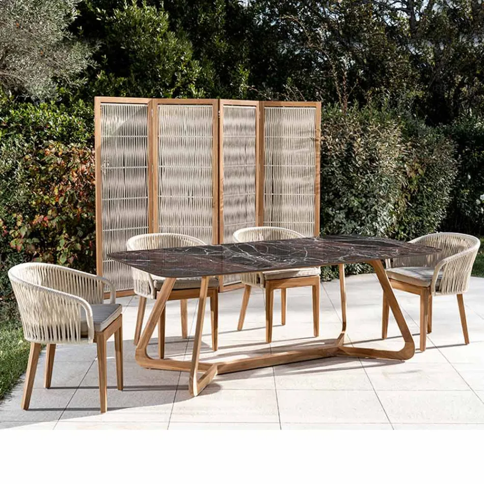 Stół ogrodowy z drewnianą podstawą i ceramicznym blatem Domus Red - Infinity Viadurini