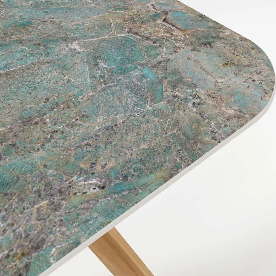 Stół ogrodowy z drewnianą podstawą i ceramicznym blatem Santos - Infinity Viadurini