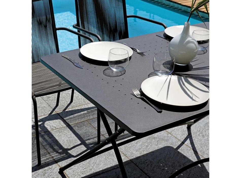 Antracytowa konstrukcja stołu z żeliwa szarego na zewnątrz - Babeth Viadurini