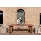 Stół zewnętrzny z mikrocementu Okumè i wykończeniem z drewna tekowego Made in Italy - ołówek Viadurini