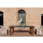 Stół zewnętrzny z mikrocementu Okumè i wykończeniem z drewna tekowego Made in Italy - ołówek Viadurini