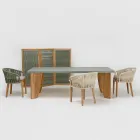 Stół zewnętrzny z mikrocementu Okumè i wykończeniem z drewna tekowego Made in Italy - ołówek Viadurini