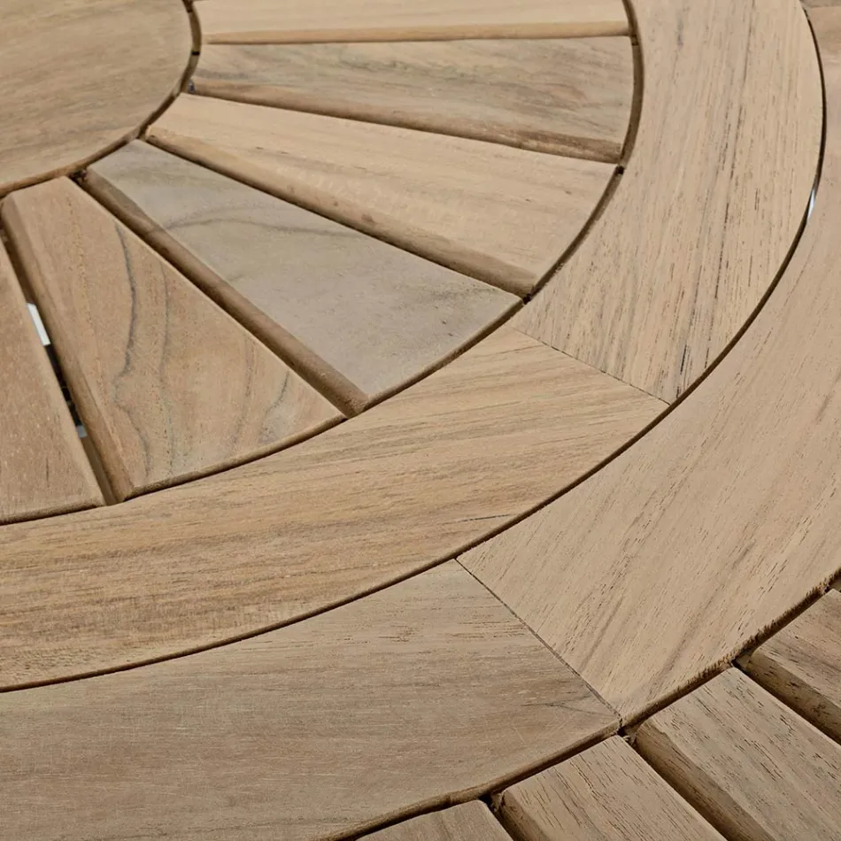 Stół z drewna tekowego na zewnątrz z obrotowym centralnym blatem, Homemotion - Dimitris Viadurini