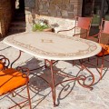 Trawertynowy stół ogrodowy z wstawkami mozaikowymi Made in Italy - Elegant