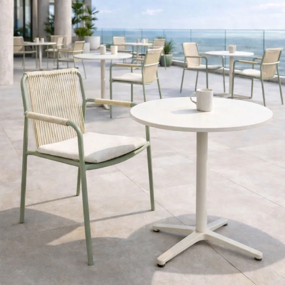 Okrągły stół zewnętrzny o średnicy 75 cm z beżowego aluminium - Brisea Viadurini
