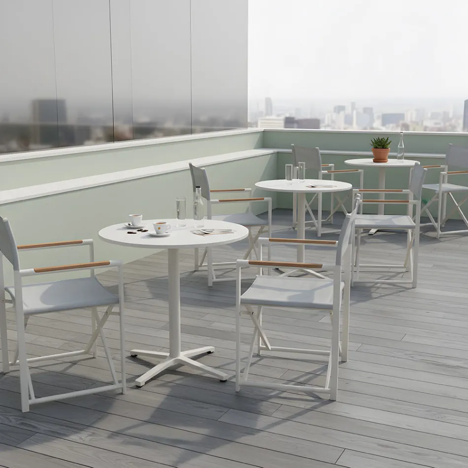 Okrągły stół zewnętrzny o średnicy 75 cm z beżowego aluminium - Brisea Viadurini