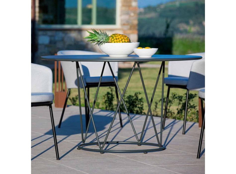 Okrągły nowoczesny stół ogrodowy z malowanego metalu Made in Italy - Ibra Viadurini