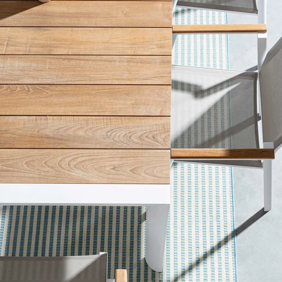 Stół ogrodowy 180x90 cm z aluminiową podstawą i blatem z drewna tekowego - średni Viadurini