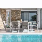 Stół ogrodowy 180x90 cm z aluminiową podstawą i blatem z drewna tekowego - średni Viadurini