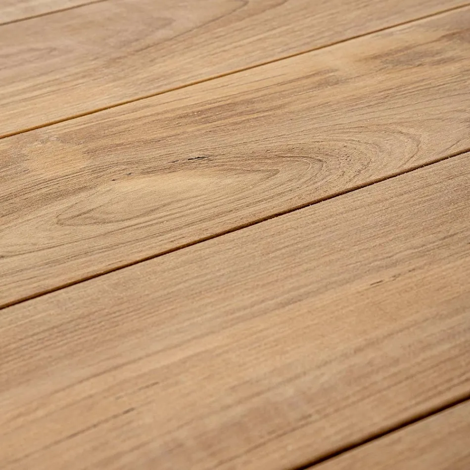 Stół ogrodowy 180x90 cm z aluminiową podstawą i blatem z drewna tekowego - średni Viadurini