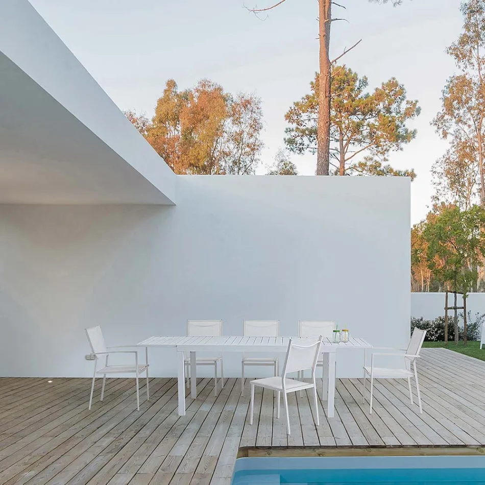 Rozkładany stół ogrodowy do 240 cm z aluminium w kolorze białym lub taupe - Franz Viadurini