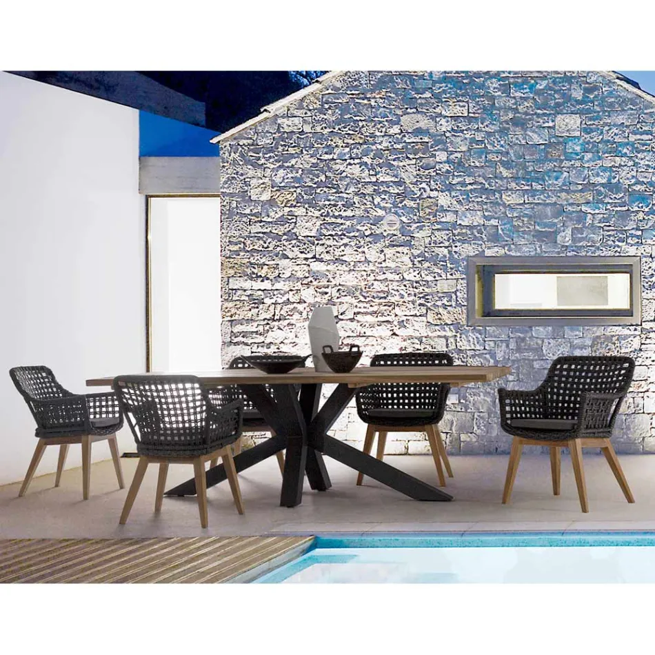 Stół ogrodowy z blatem z drewna tekowego Homemotion - Cowen Design Viadurini