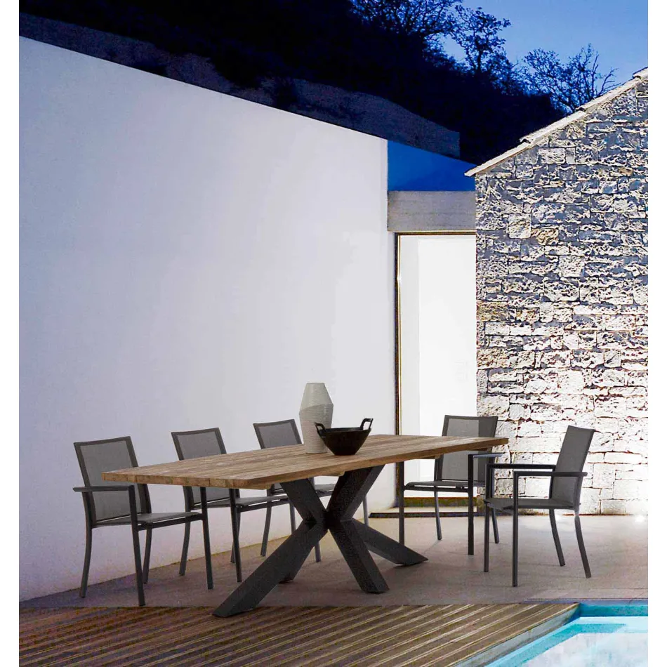 Stół ogrodowy z blatem z drewna tekowego Homemotion - Cowen Design Viadurini
