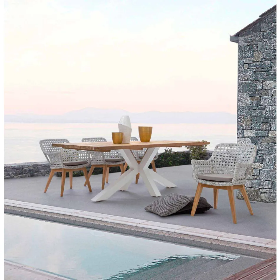 Stół ogrodowy z blatem z drewna tekowego Homemotion - Cowen Design Viadurini